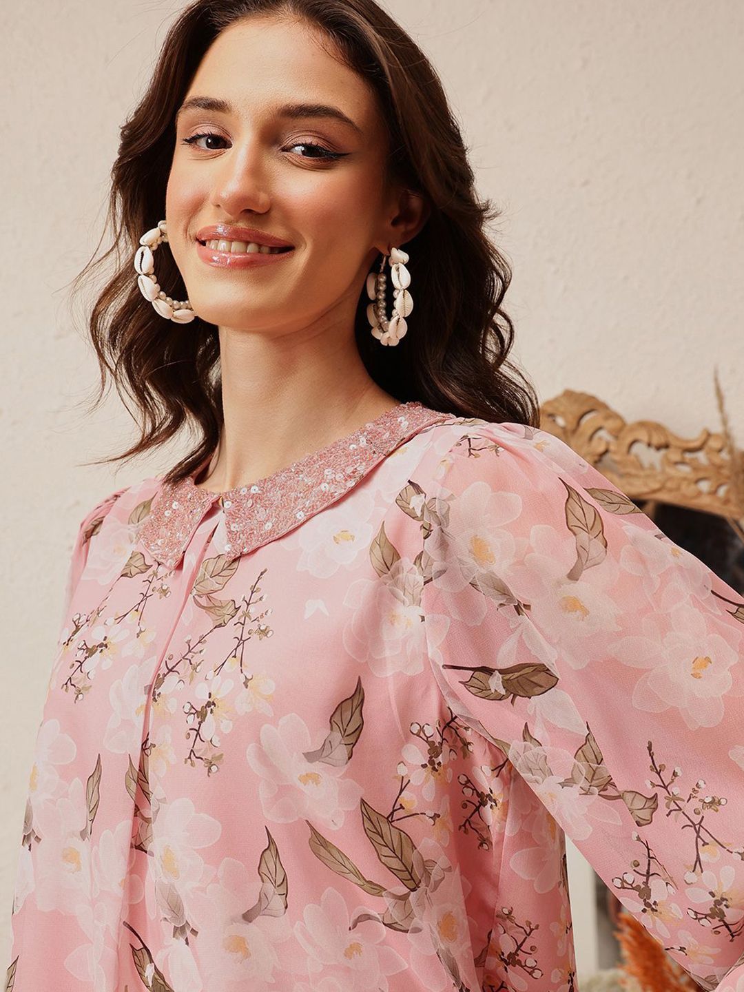 Quiero Women Floral Dicetak Peter Pan Collar atas