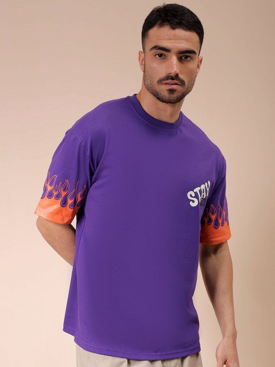 The Indian Garage Co Men Graphic Printed Round Neck Cotton Oversized T-shirt