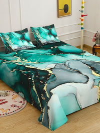 KLOTTHE Green & Black Abstract Printed Flat 300 TC King Bedsheet With 2 Pillow Cover