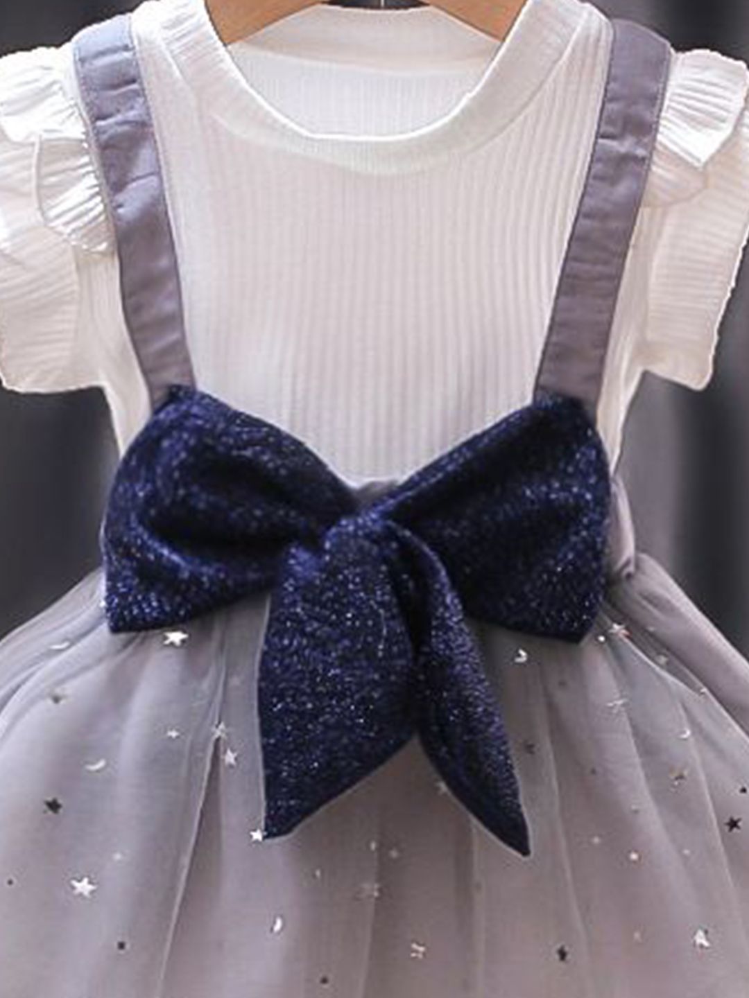 YK Girls Cotton Applique Embellished Fit and Flare Dress With Bow Details