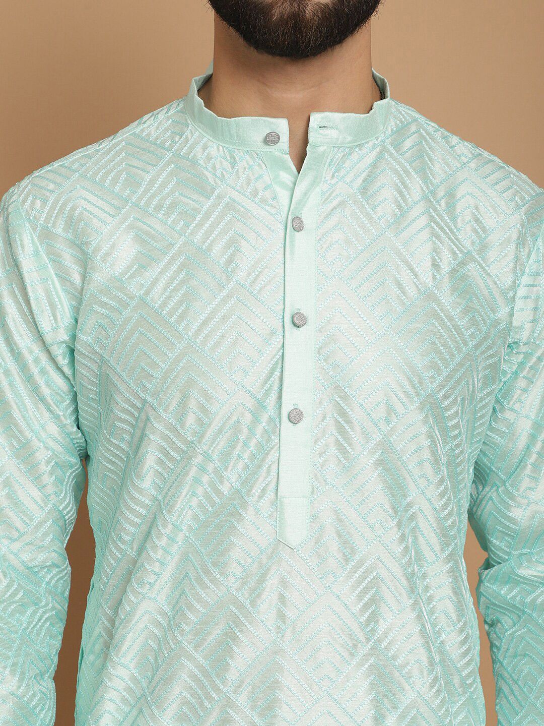 Anouk Ethnic Motifs Embroidered Regular Thread Work Silk Kurta with Churidar