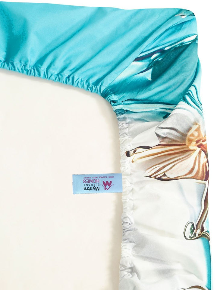 Myntra Elegant Homes Turquoise Blue Floral 400 TC Cadar Katil King dengan 2 Sarung Bantal