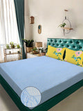KLOTTHE Biru & Putih Bercetak Bercetak Dilengkapi Cadar King Double 300TC & 2 Sarung Bantal