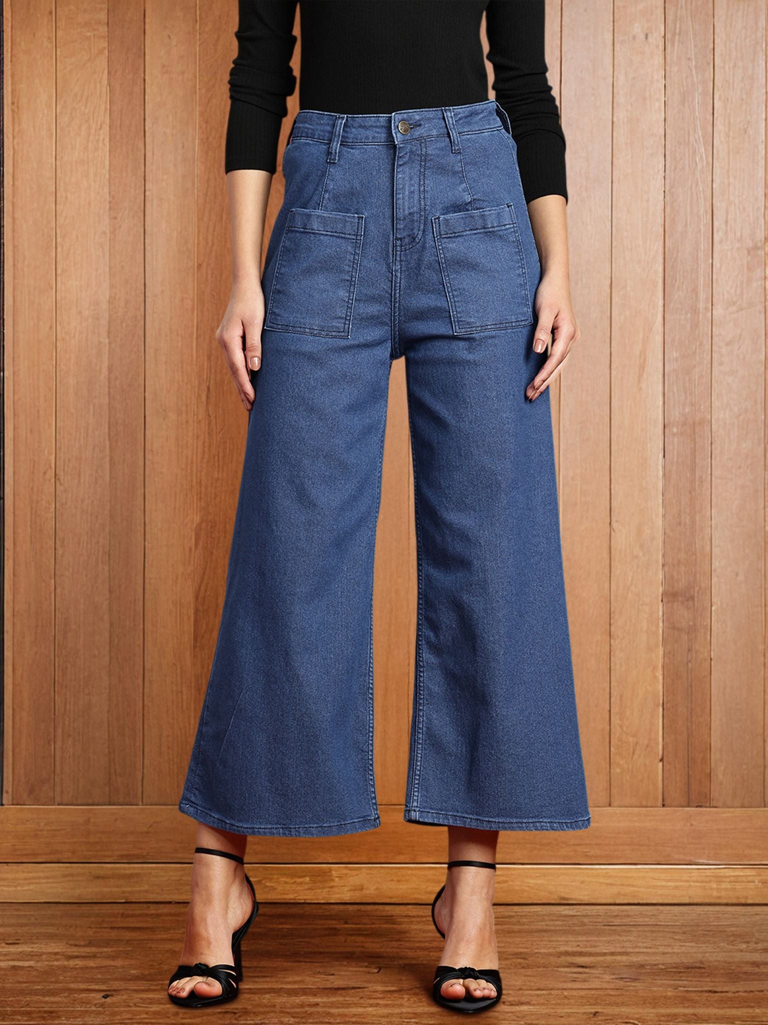all about you Women Wide Leg High-Rise Light Fade Stretchable Jeans