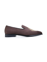 MONKSTORY Maharaja Zardosi Embroidered Slip-Ons - Brown