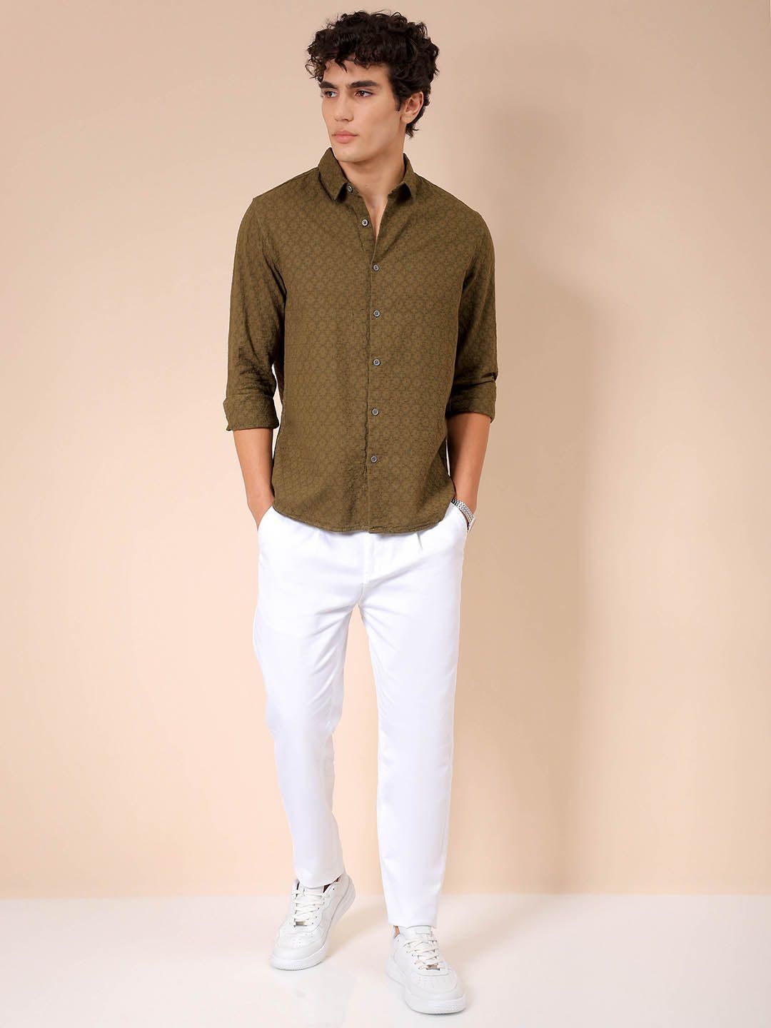 The Indian Garage Co Men Regular Fit Dobby Textured Resortwear Shirt