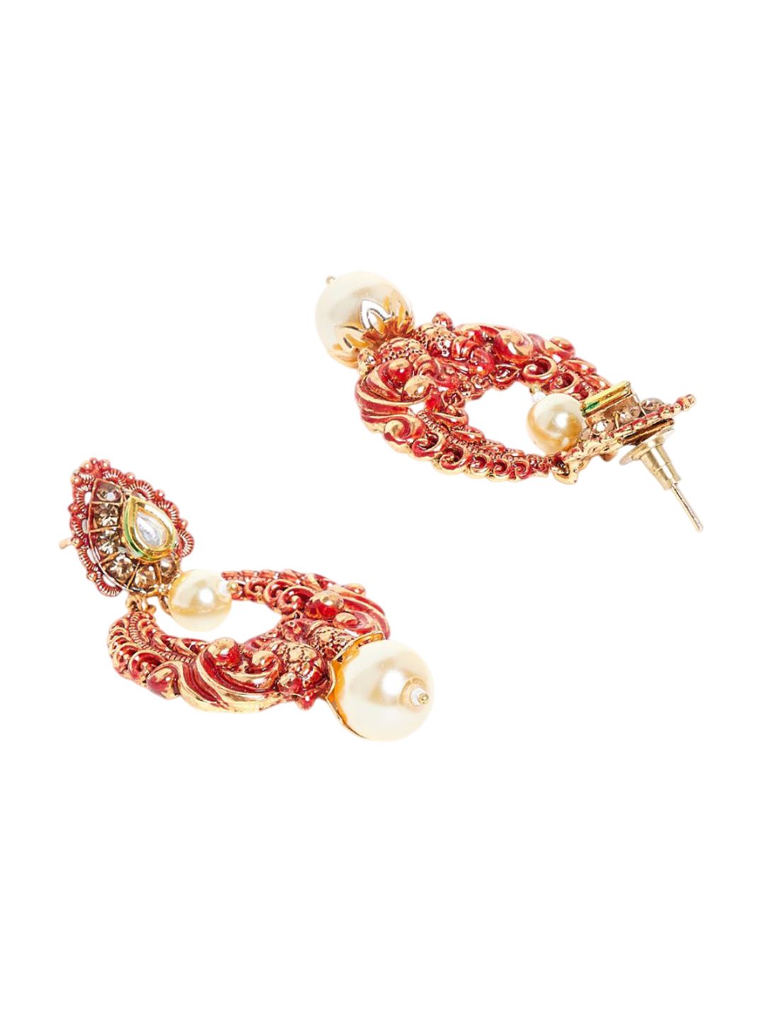 Anouk Gold-Plated Artificial Stones Studded & Beaded Contemporary Drop Earrings