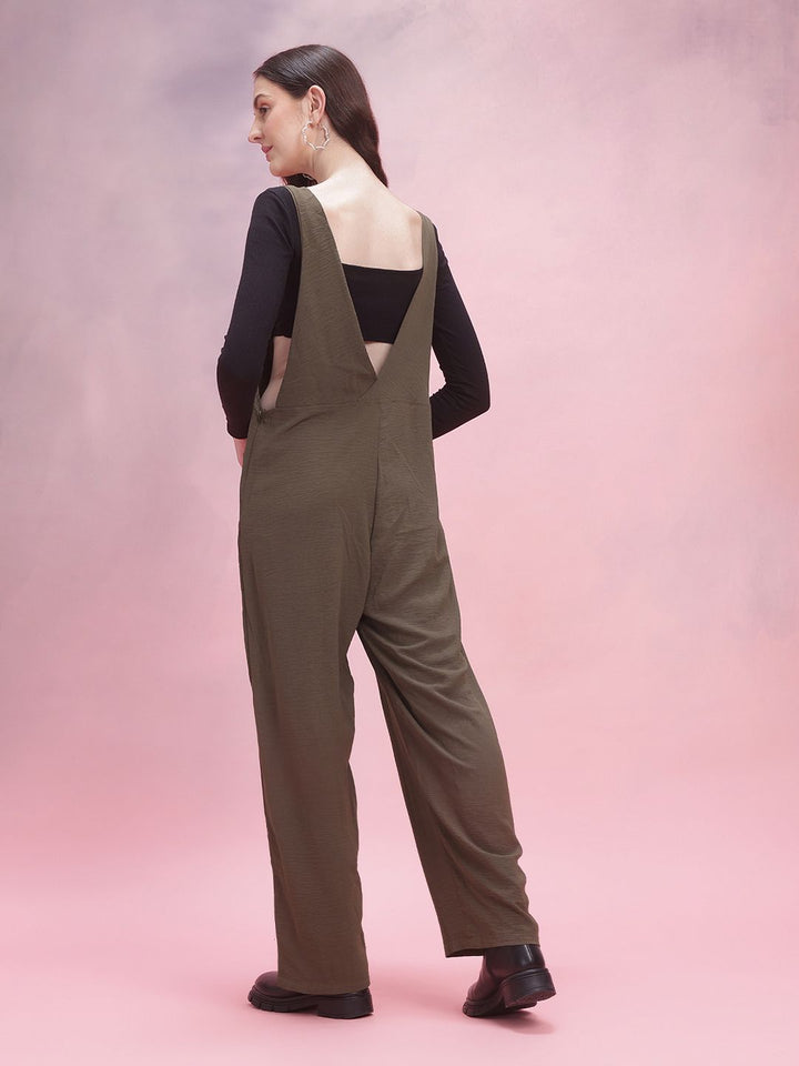 DressBerry Wrinkled Effect Tie-Up Detail Shoulder Straps Basic Jumpsuit
