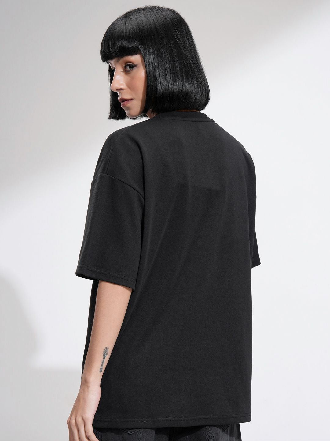 Street By Tokyo Talkies Women Solid Oversized Front Embellished T-Shirt