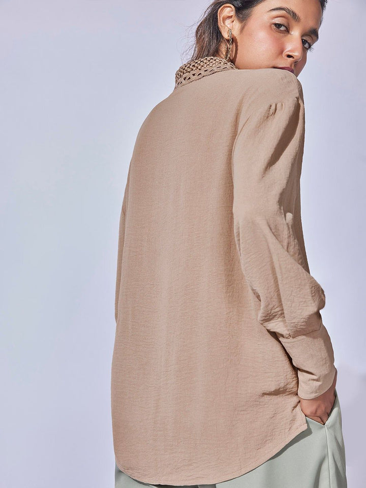 The Label Life Women Spread Collar Solid Casual Shirt