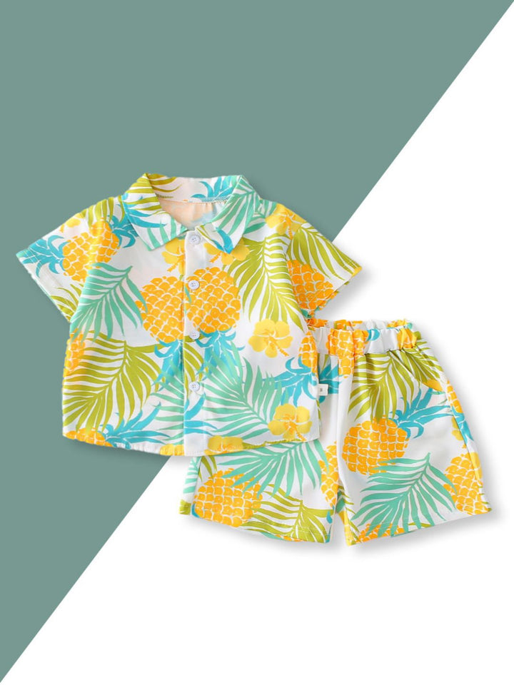 YK Boys Printed Shirt & Shorts Clothing Set
