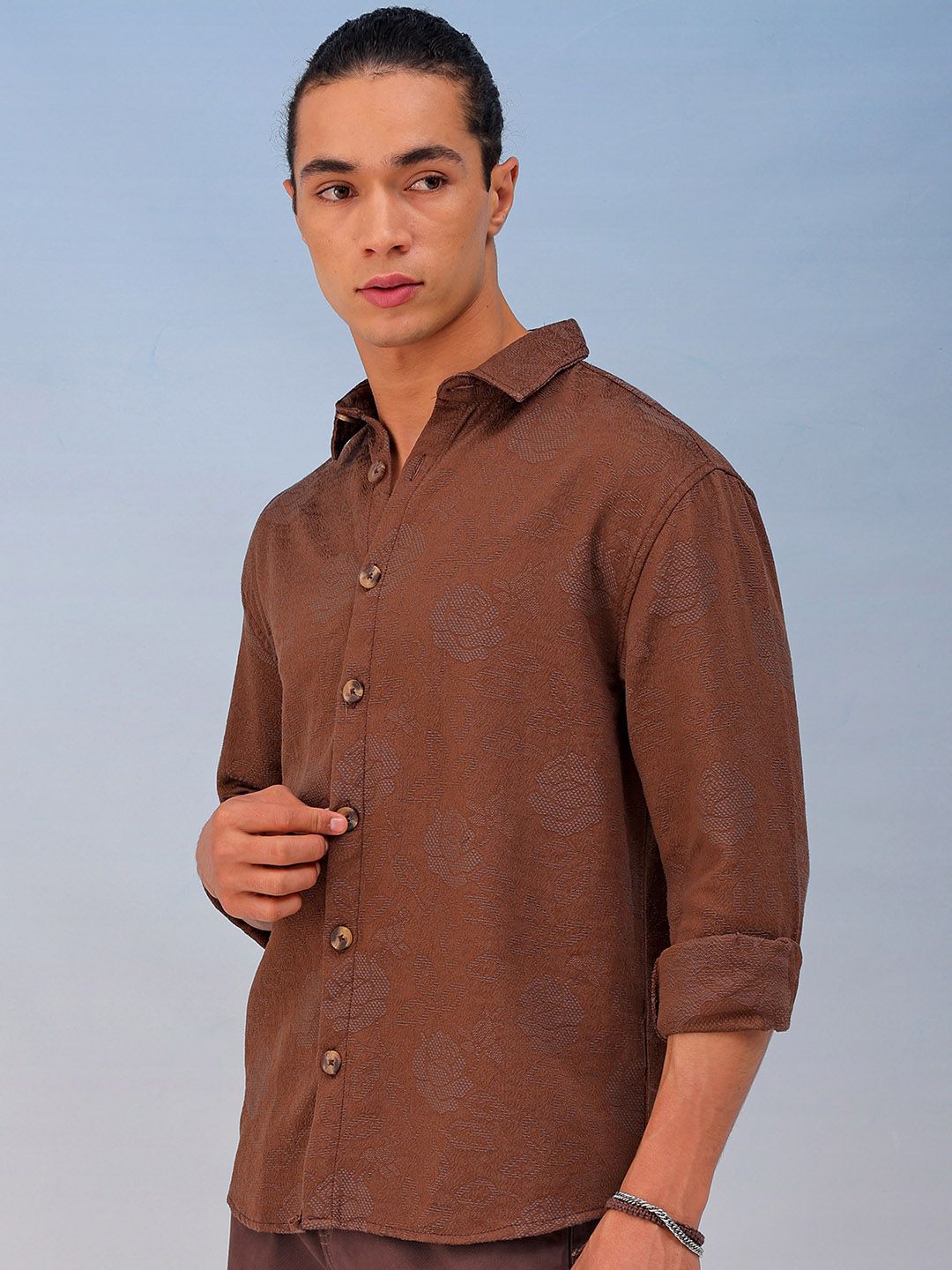 The Indian Garage Co Men Relaxed Fit Dobby Textured Resortwear Shirt