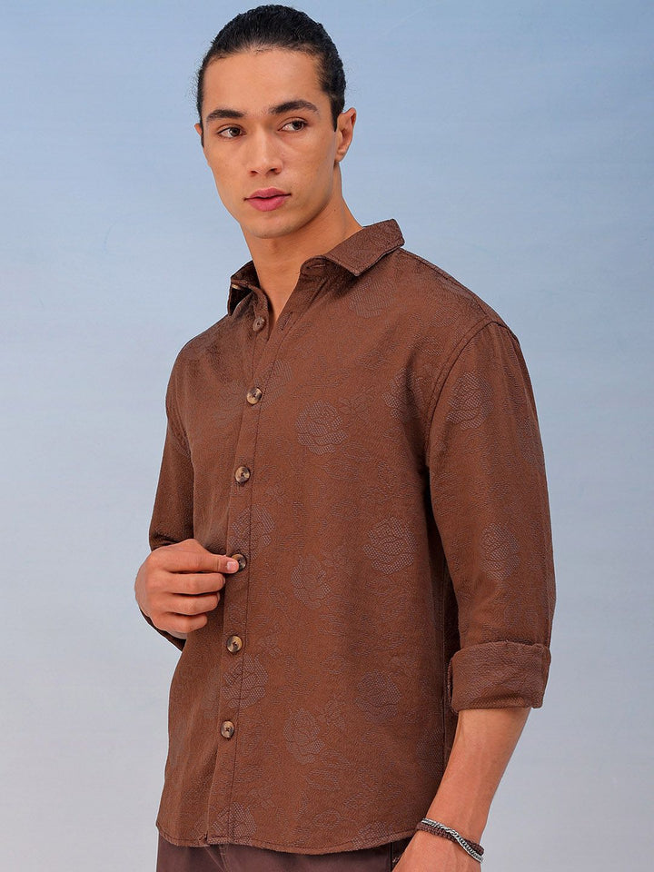 The Indian Garage Co Men Relaxed Fit Dobby Textured Resortwear Shirt