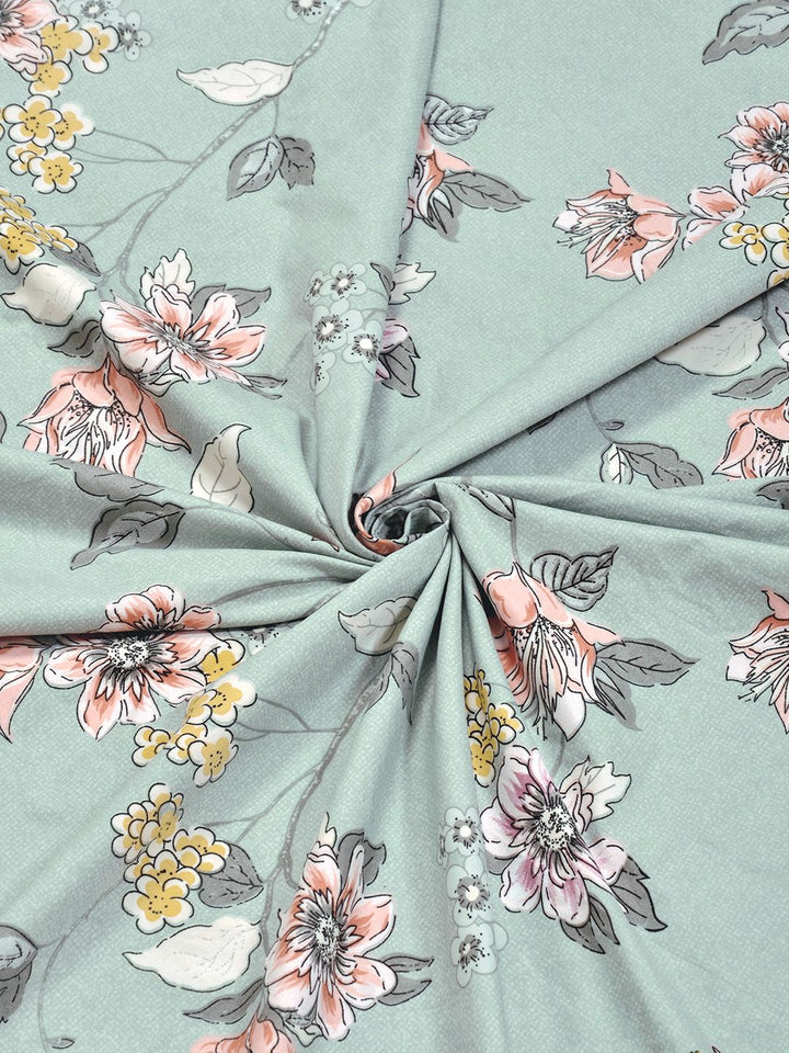 Myntra Elegant Homes Green & Pink Printed 300 TC Fitted King Bedsheet Set 2.5 x 2.25 m