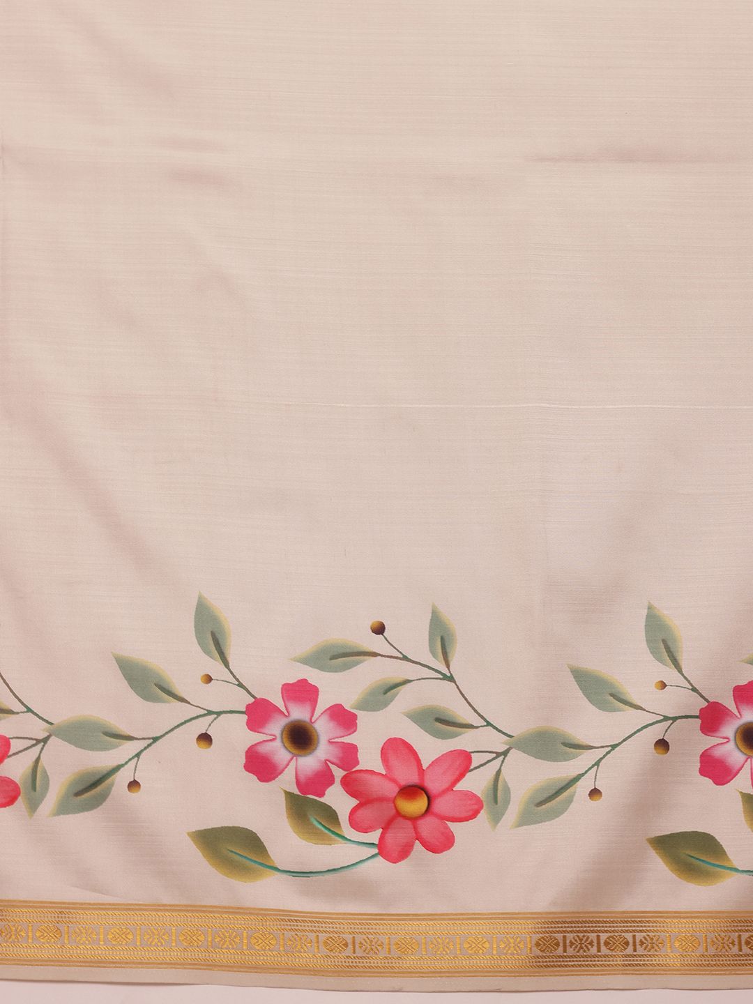 Silk Land Onam Special Floral Printed Kasavu Silk Saree