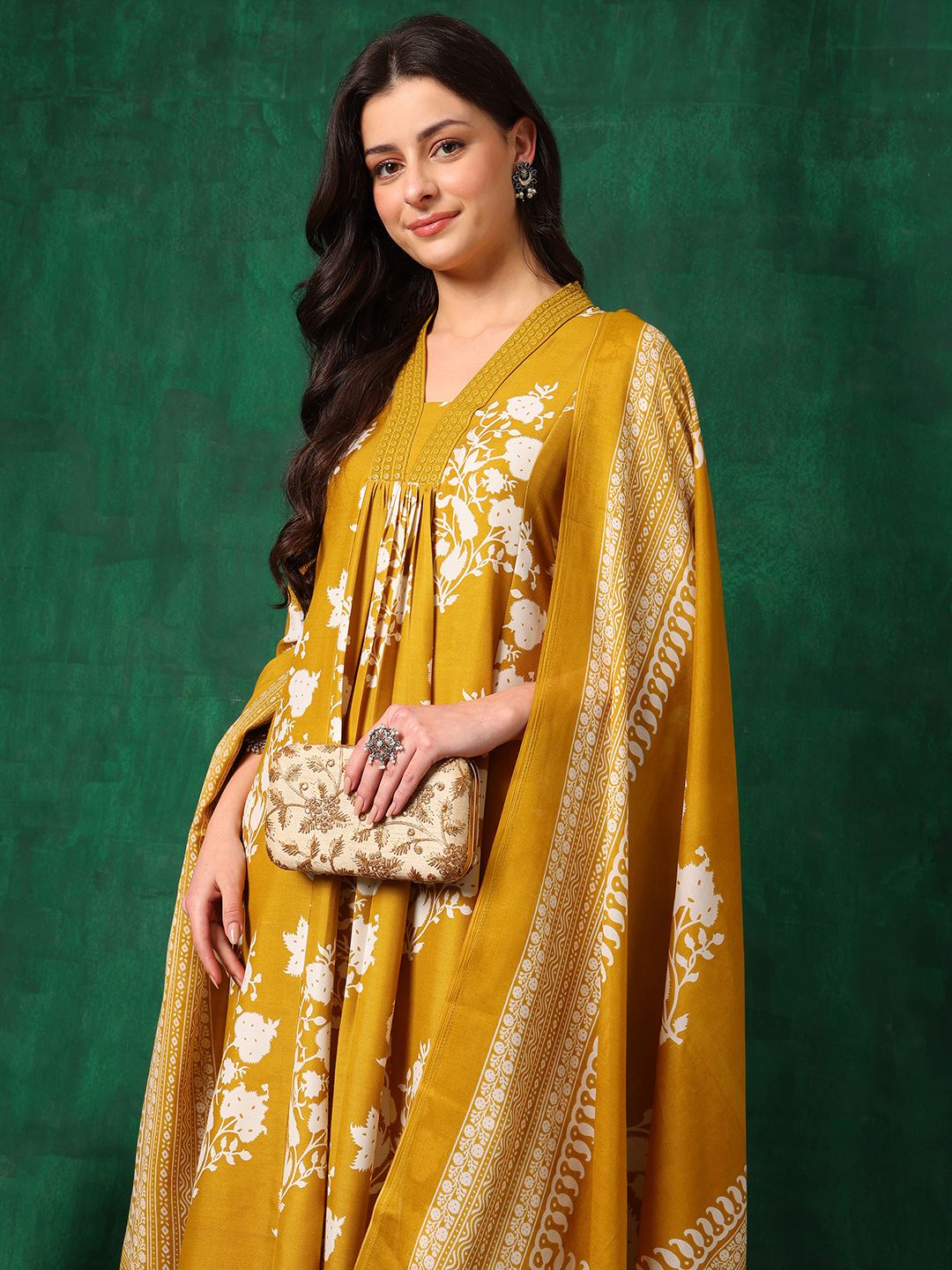 KALINI Floral Printed A-Line Kurta with Palazzos & With Dupatta