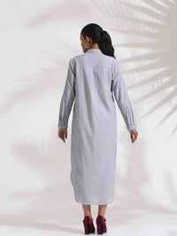 trueBrowns Women Grey Stripe Cotton Shirt Dress