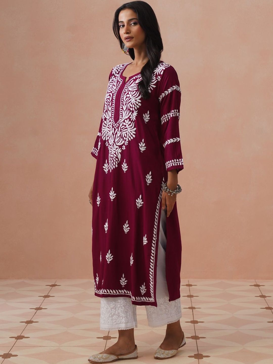 Rumah Wanita Chikankari Sulam Kurta Chikankari