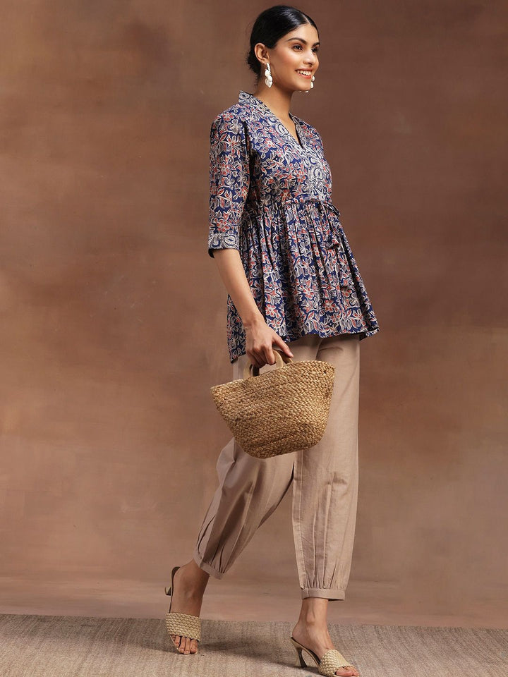 Libas Floral Printed V-Neck Pure Cotton Pleated Kurti