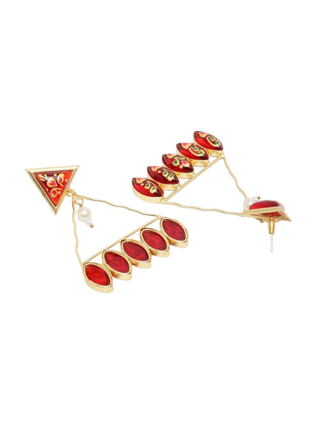 Anouk Red Gold-Plated Pearls Beaded Triangular Drop Earrings