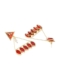 Anouk Red Gold-Plated Pearls Beaded Triangular Drop Earrings