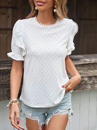 DressBerry Puff Sleeves Schiffli Top with Lace Inserts