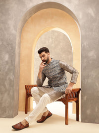 Anouk Brown Woven Design Jacquard Silk Straight Kurta Dengan Piyama Dan Jaket Nehru