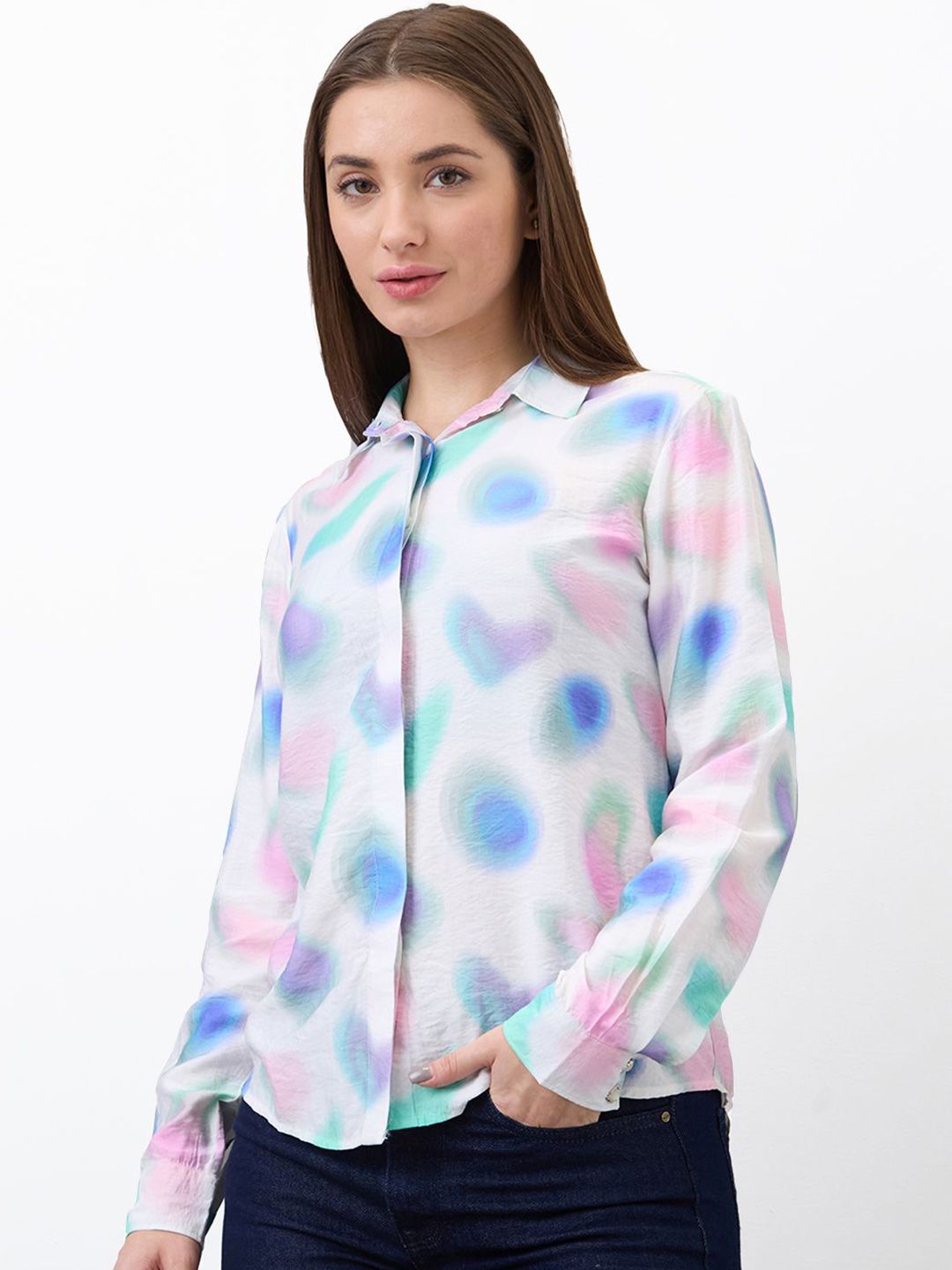 SPYKAR Women Spread Collar Abstract Printed Casual Shirt