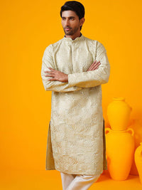 SOJANYA LUXE Geometrik Sulam Kolar Mandarin Benang Kerja Kurta Lurus