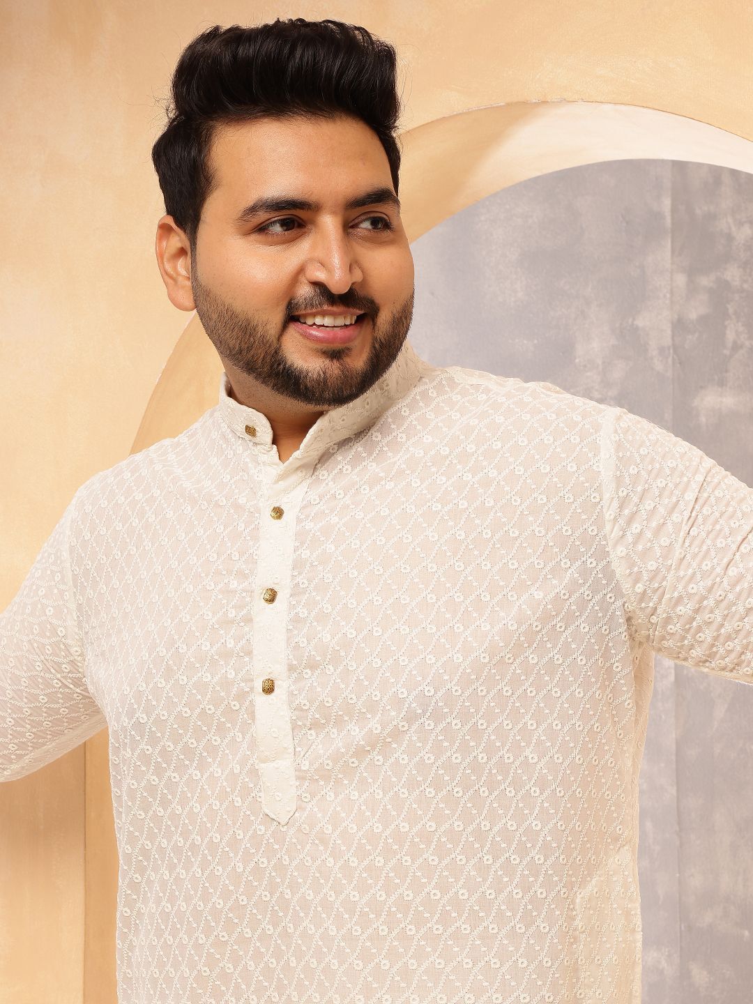 SOJANYA PLUS Men Geometric Embroidered Cotton Kurta with Pyjama