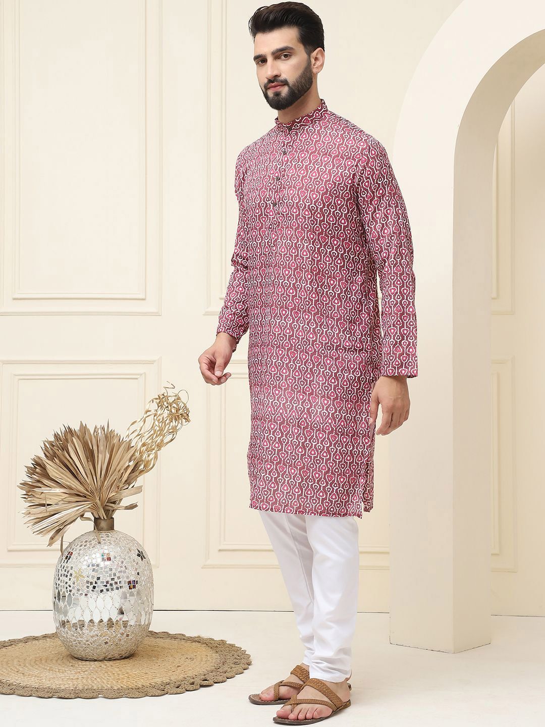 SOJANYA Kurta Kapas Tulen Bercetak Geometrik Biasa Dengan Pijama