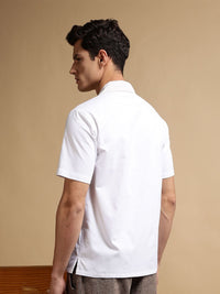 Eszett Embroidery Spread Collar White Desert Cotton Shirt