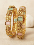 KARATCART Women Set of 2 Gold-Toned & Blue Rajwadi Gold Plated Temple Bangles