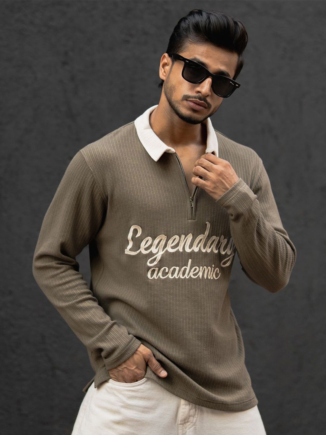 Powerlook Men Textured Typography Printed Polo Collar T-shirt