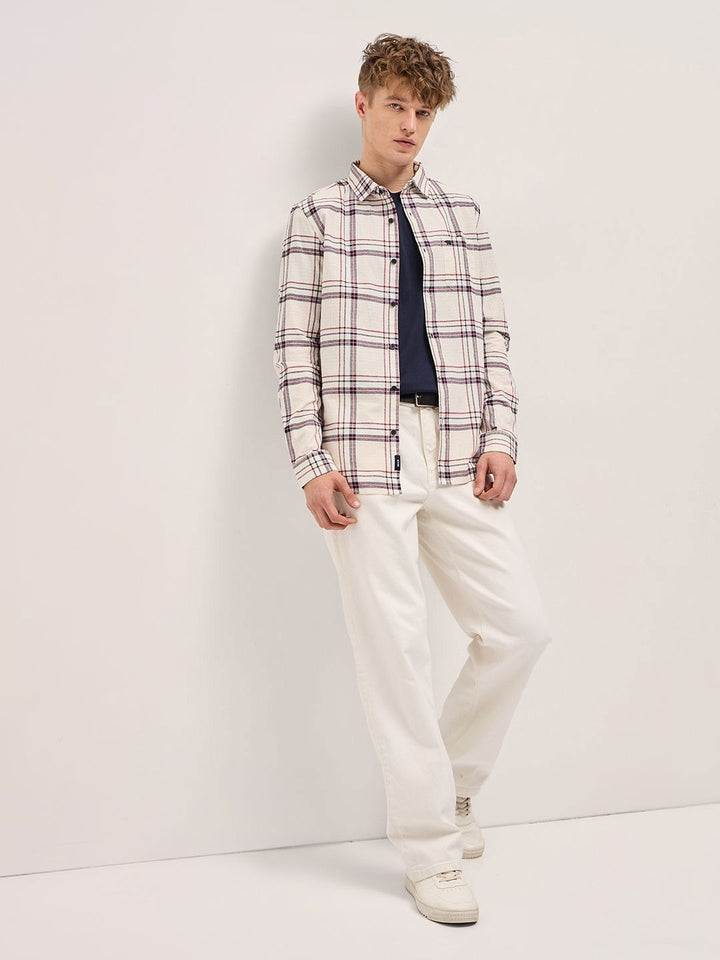 THE BEAR HOUSE Men Slim Fit Spread Collar Tartan Checked Cotton Casual Shirt