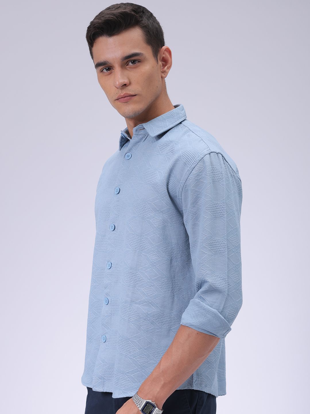 The Indian Garage Co Men Relaxed Fit Dobby Textured Resortwear Shirt