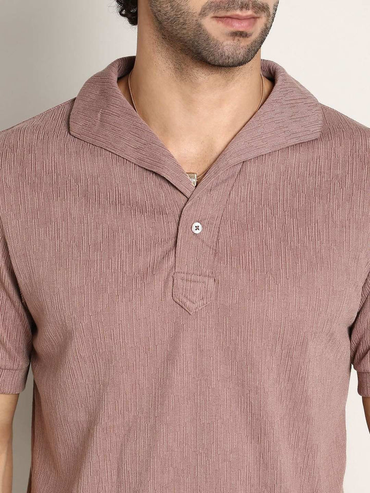 Campus Sutra Men Self Design Polo Collar Cotton T-shirt