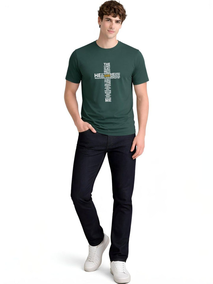 ADRO Cross Typography Printed Round Neck Short Sleeves Cotton T-shirt