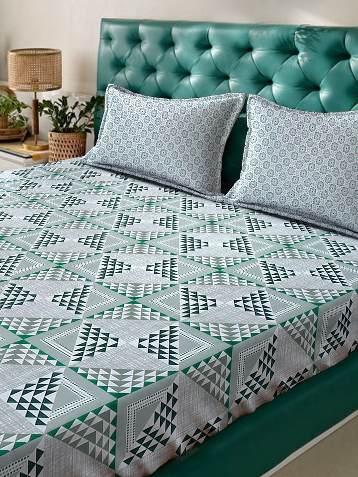 Myntra Elegant Homes Green Geometric Pure Cotton Set Cadar King 400 TC-2.5mX2.25m