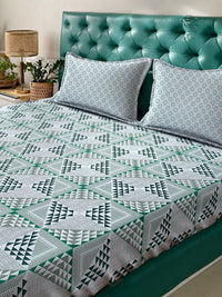 Myntra Elegant Homes Green Geometric Pure Cotton Set Cadar King 400 TC-2.5mX2.25m