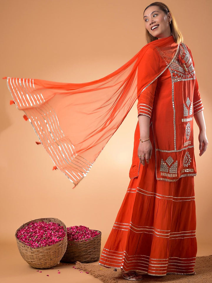 Mamicha Women Regular Thread Work Pure Cotton Kurti with Palazzos & With Dupatta