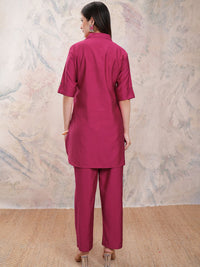 Vishudh Women Embroidered Shirt Collar Three-Quarter Sleeves Top With Trouser