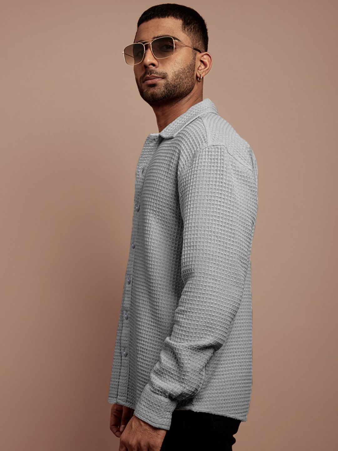 Powerlook Men Spread Collar Textured Solid Cotton Canvas Casual Shirt