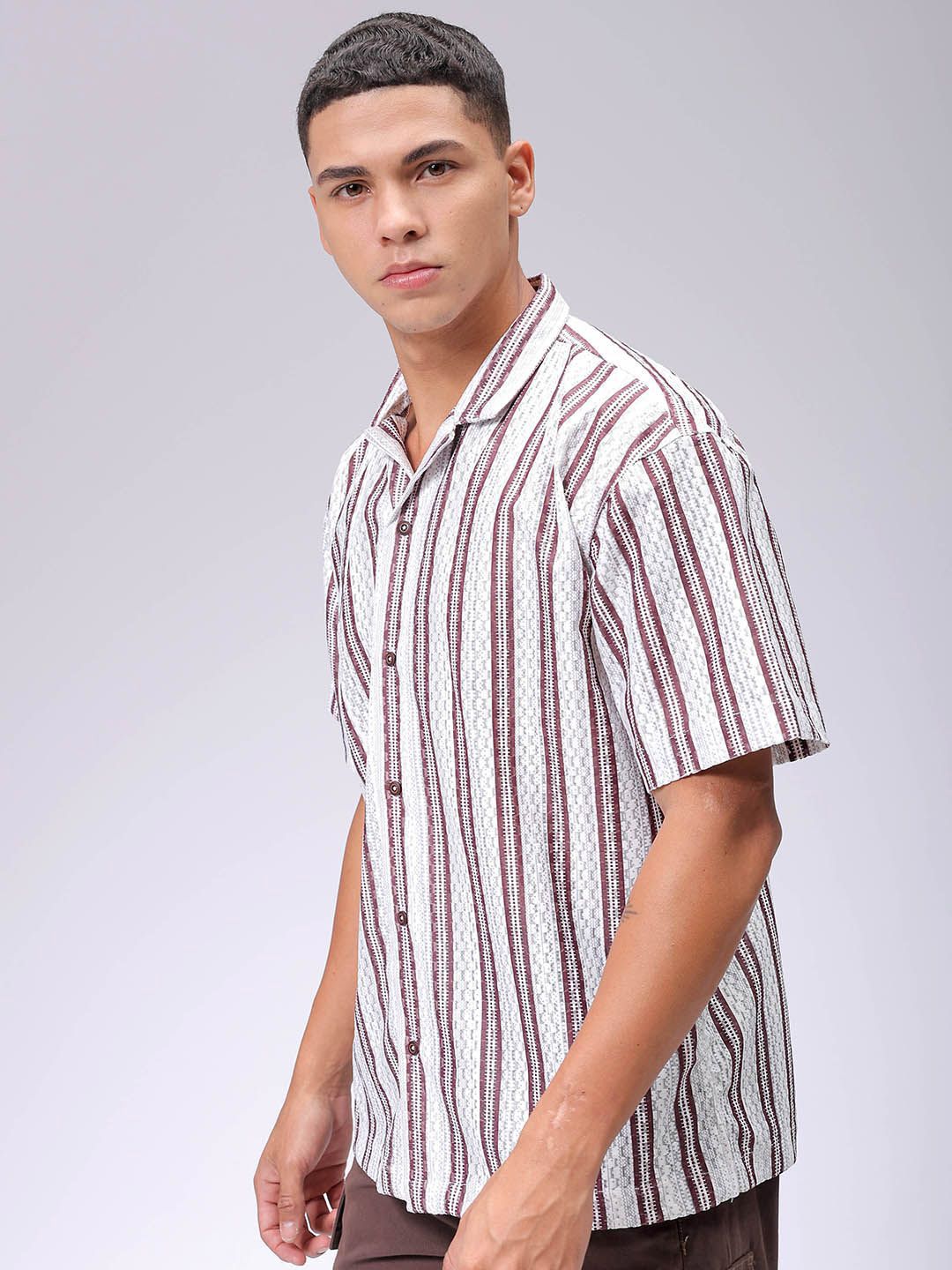 The Indian Garage Co Men Relaxed Fit Striped Textured Resortwear Shirt