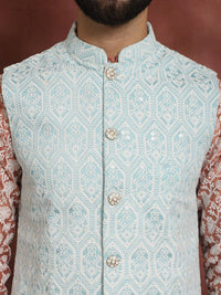 Anouk Embroidered Regular Thread Work Kurta With Churidar & Nehru Jacket