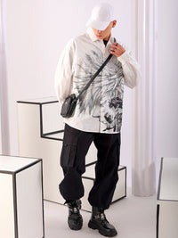 The Indian Garage Co Men Anime Printed Cotton Oversized Boxy Streetwear Shirt
