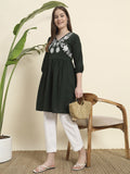 KALINI Women's Rayon Embroidery A-Line  3/4 Sleeve Women's Tunic Tops/Short Kurti