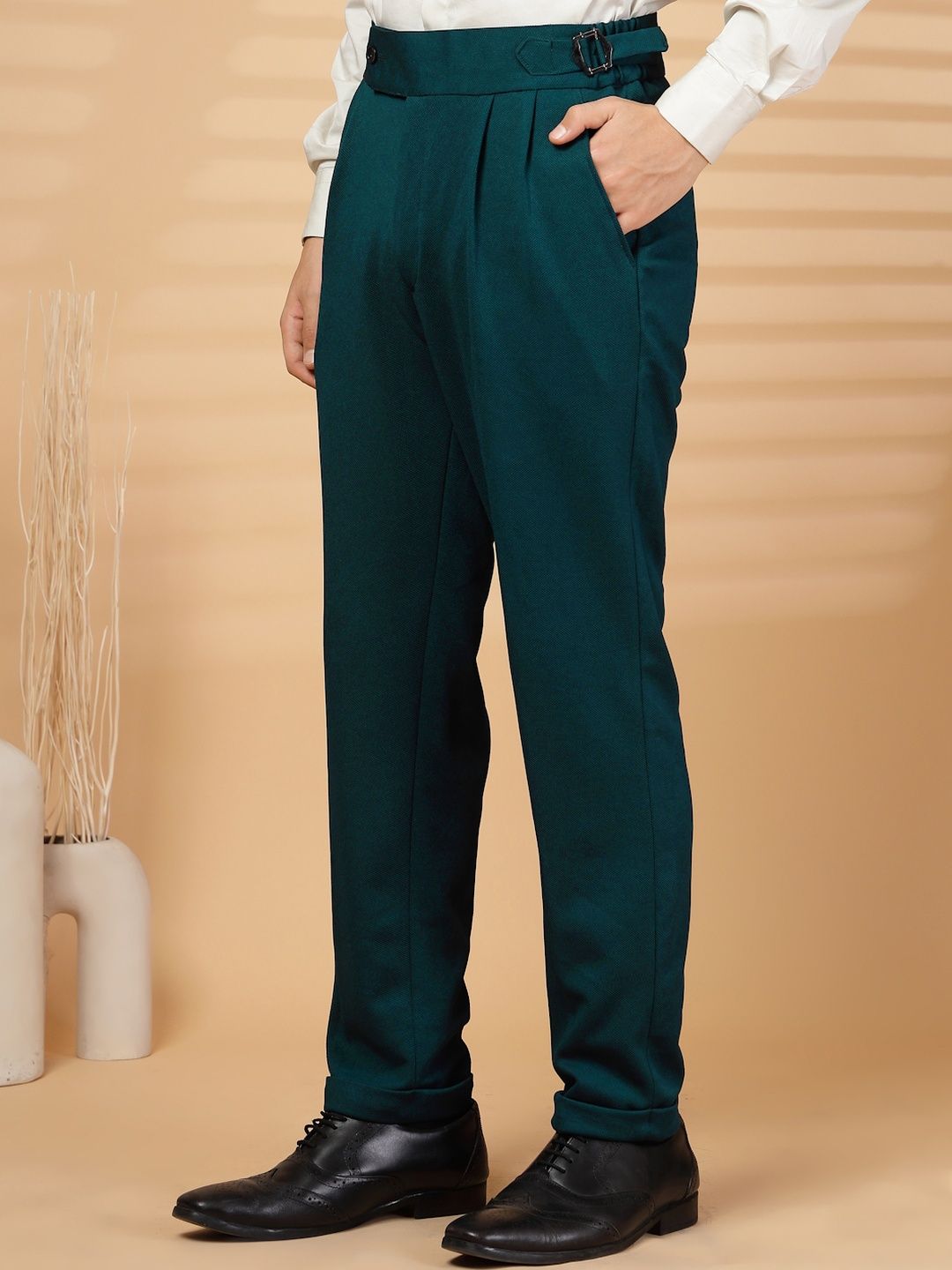 KLOTTHE Men Green Lycra Formal Formal Trousers