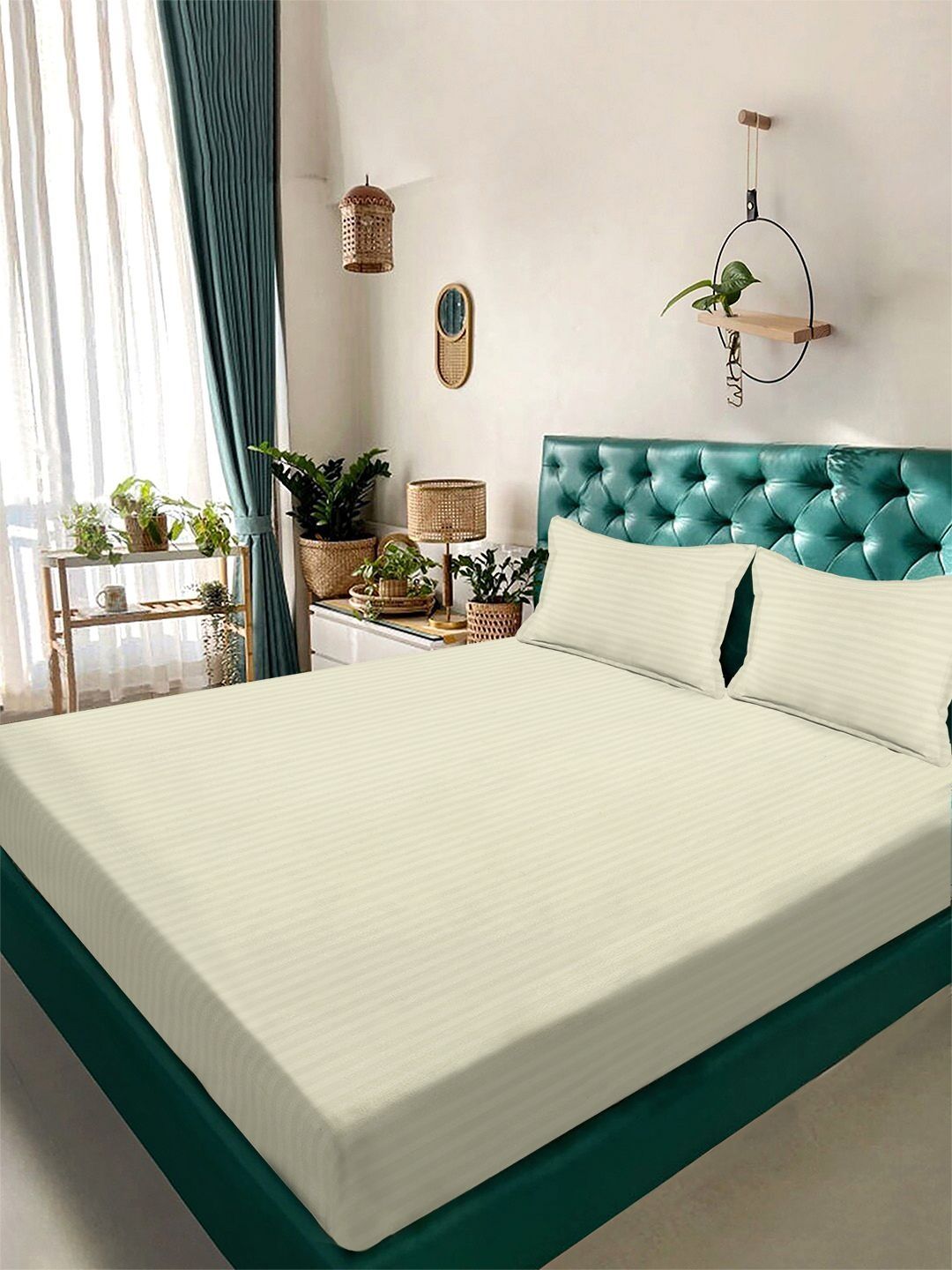 KLOTTHE Warna Krim Belang 300TC Double King Halus Cadar Dengan 2 Sarung Bantal