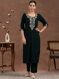 Libas Floral Embroidered Yoke Design Zari Straight Kurta with Trousers